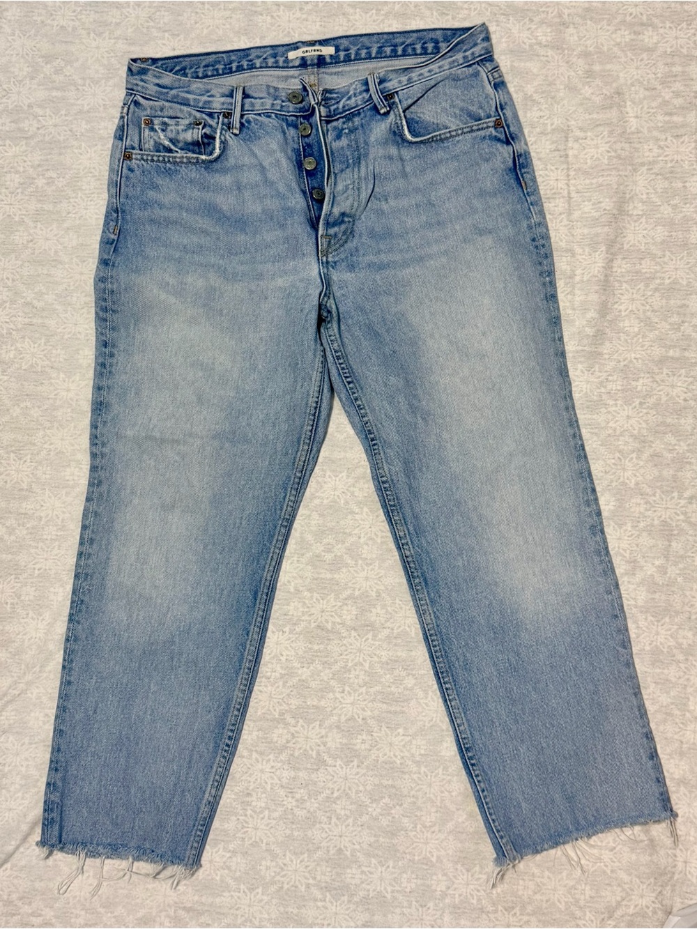 GRLFRND Helena Car Wash Jeans Size 30 Button Fly 100% Cotton Made in USA Raw Hem